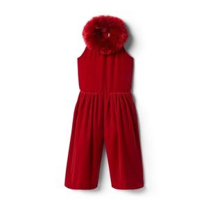 Janie & Jack Faux Fur Collar Jumpsuit, Holiday Red, Size 7